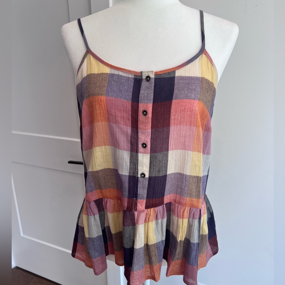 Plaid Ruffle Hem Tank Top